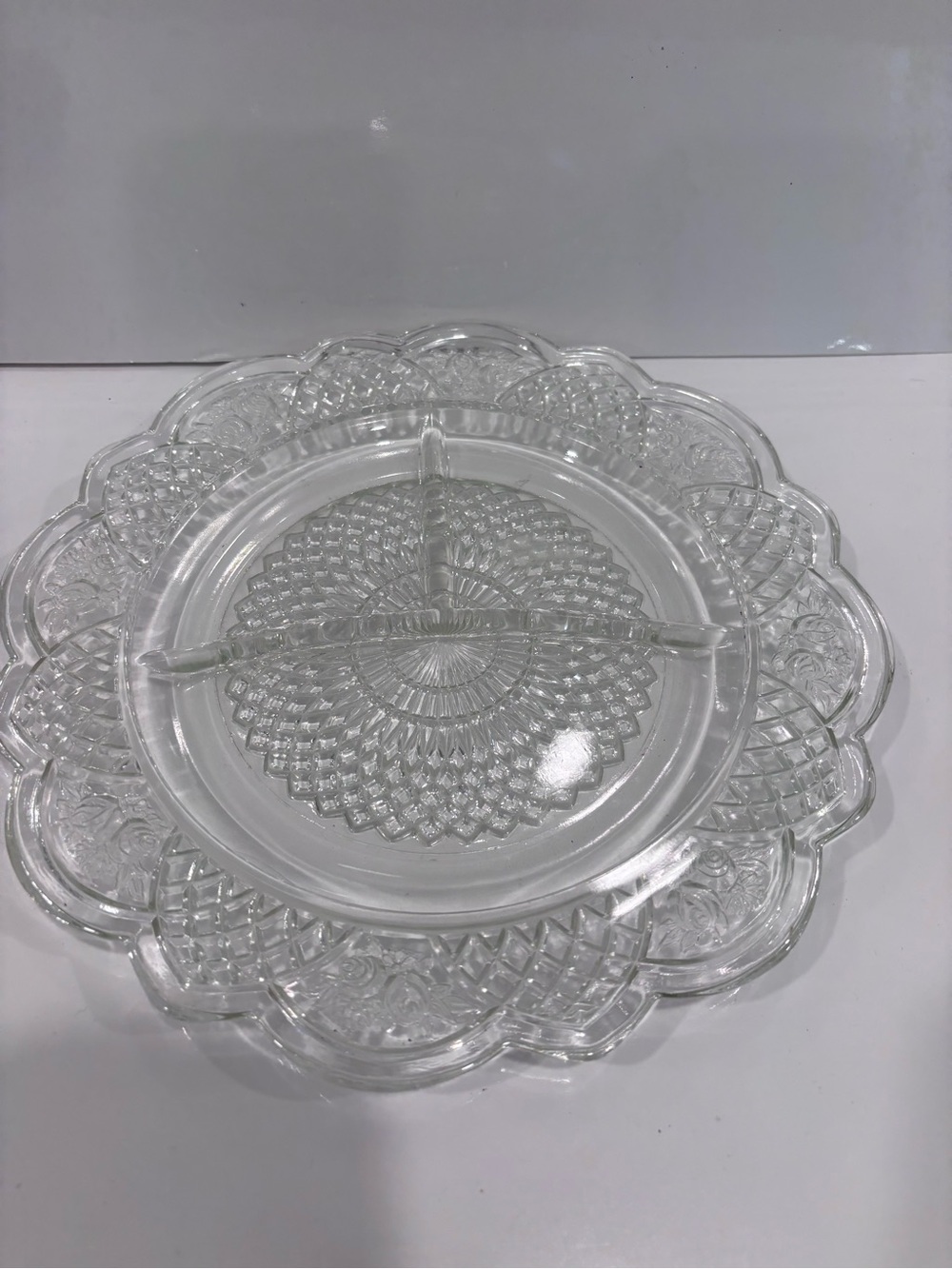 Pressed Glass Pickle/divided Plate 9.5”  vintage
